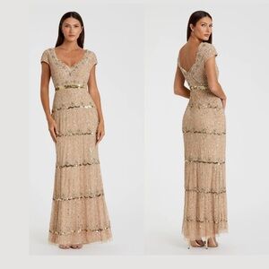 Mac Duggal NWT beaded Gold Evening Gown